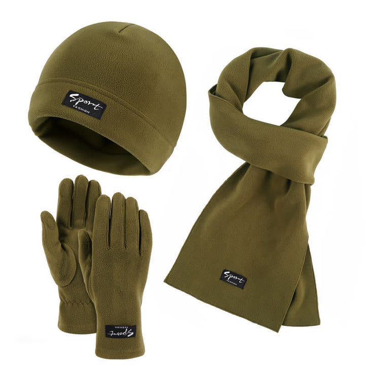 3Pcs Unisex Solid Color Polar Fleece Hat Scarf Gloves Set - Army Green - Adjustable (21 1/4"-22 7/8") - image 21