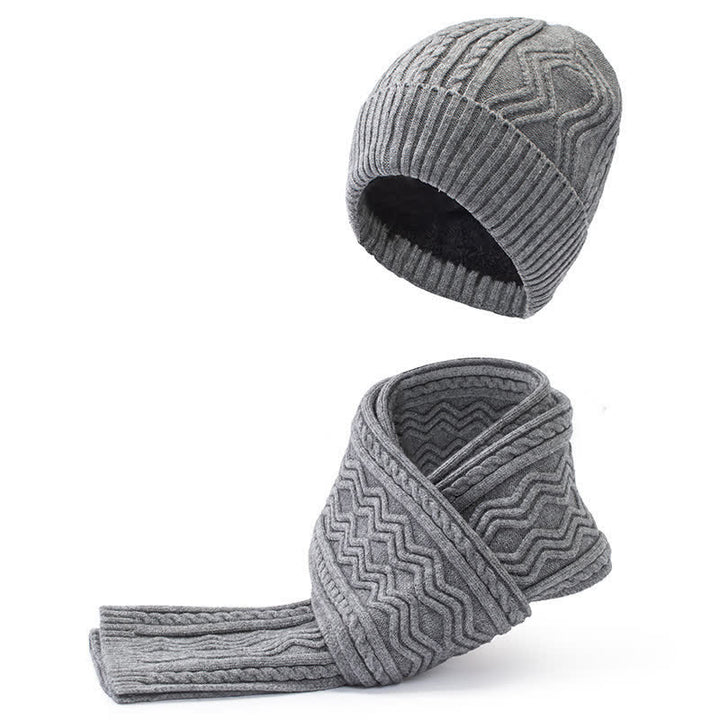 2Pcs Unisex Jacquard Solid Color Knitted Hat Scarf Gloves Set - Gray - Adjustable (21 1/4"-22 7/8") - image 0