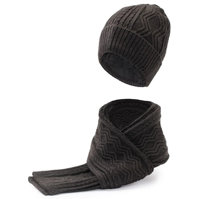 2Pcs Unisex Jacquard Solid Color Knitted Hat Scarf Gloves Set - Dark Gray - Adjustable (21 1/4"-22 7/8") - image 4