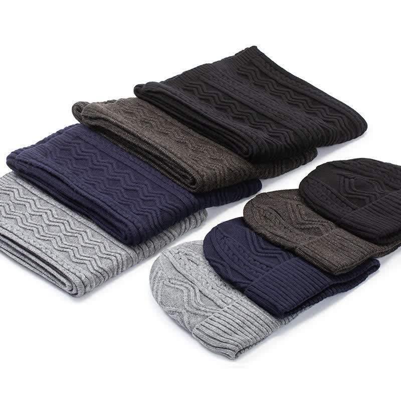 2Pcs Unisex Jacquard Solid Color Knitted Hat Scarf Gloves Set - image 1