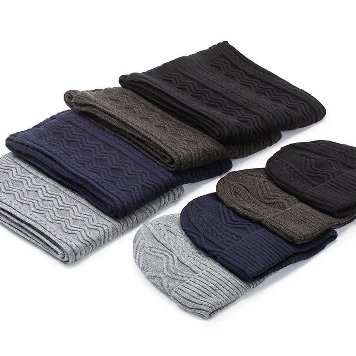 2Pcs Unisex Jacquard Solid Color Knitted Hat Scarf Gloves Set - image 1