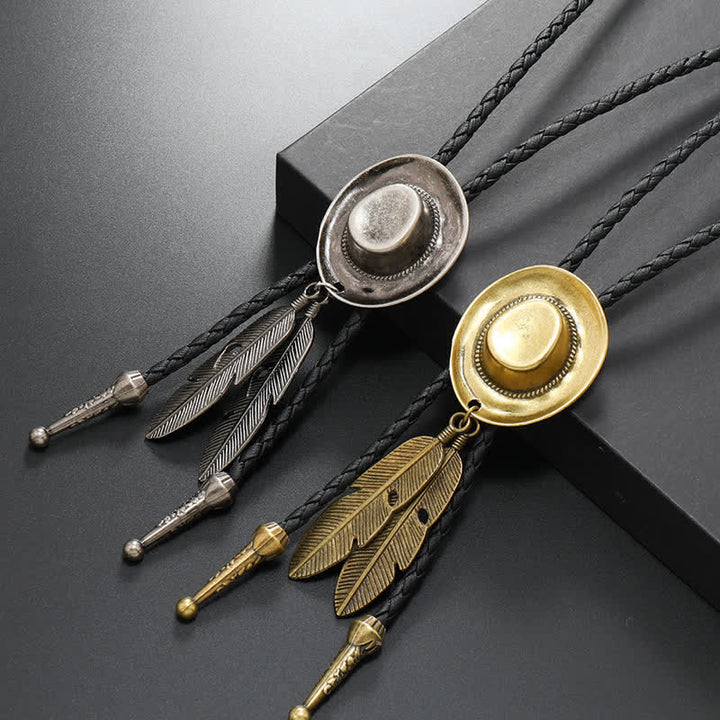 Rodeo Cowboy Hat With Feather Bolo Tie - image 0