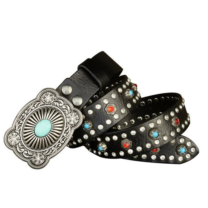 Gothic Red & Blue Gem Rivets Retro Black Leather Belt - image 5