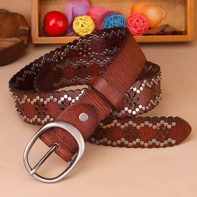 Gothic Ripped Crack Rivets Hollow Out Leather Belt - image 1