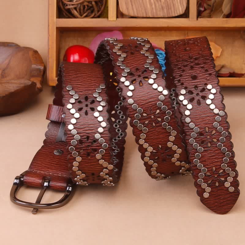Gothic Ripped Crack Rivets Hollow Out Leather Belt - image 3