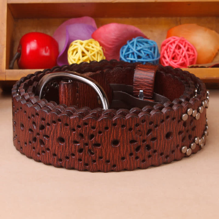 Gothic Ripped Crack Rivets Hollow Out Leather Belt - image 4