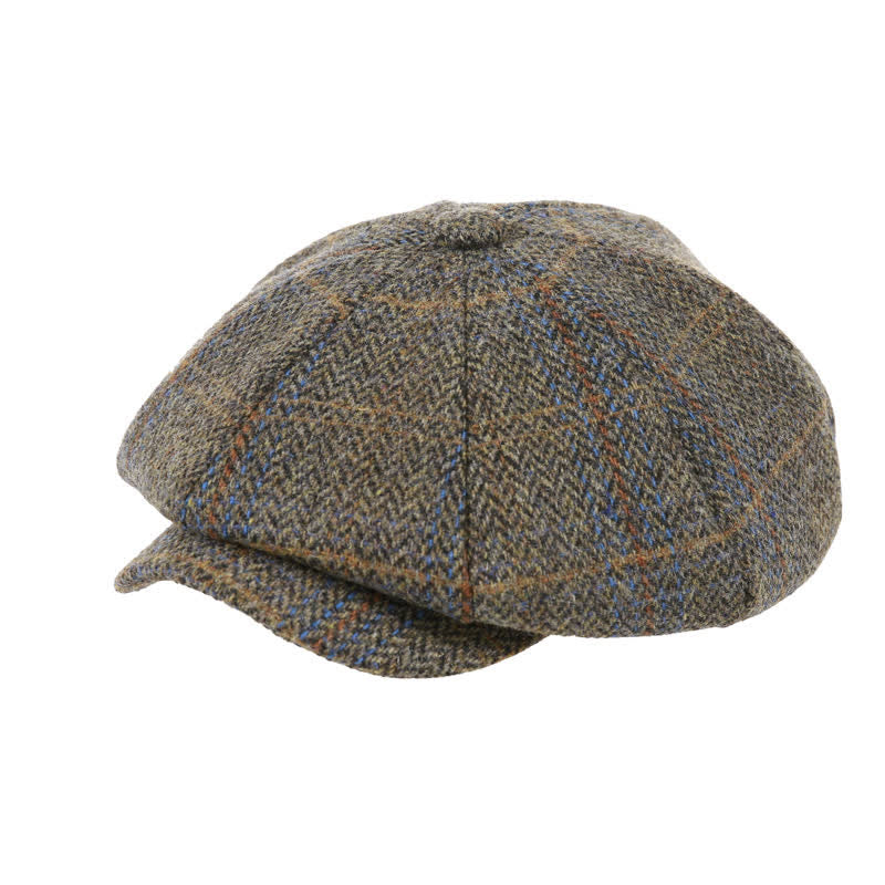 Plaid Pattern Herringbone Classic Octagonal Beret Cap - Brown - L (23 1/4"-23 5/8") - image 0