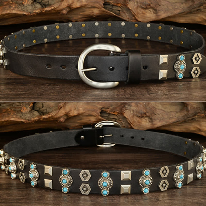 Stylish Turquoise Studded Geometric Rivets Leather Belt - image 5