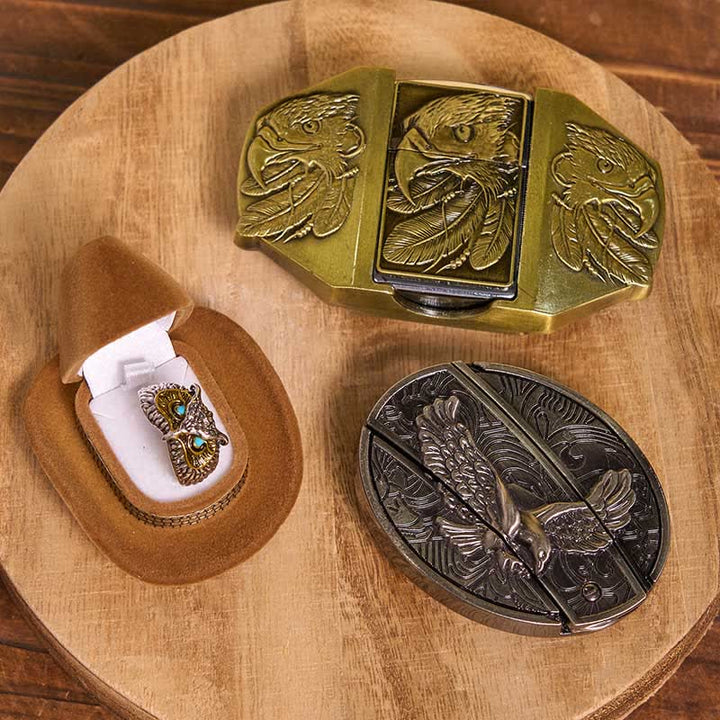 Eagle Theme DIY Hidden Knife Belt Buckle Lighter Ring Bundle Set - Eagle - Without Belt - Not Include Belt - image 1