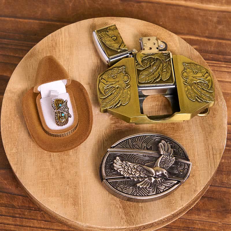 Eagle Theme DIY Hidden Knife Belt Buckle Lighter Ring Bundle Set - image 3