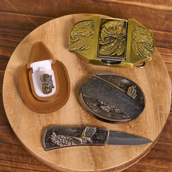 Eagle Theme DIY Hidden Knife Belt Buckle Lighter Ring Bundle Set - image 2
