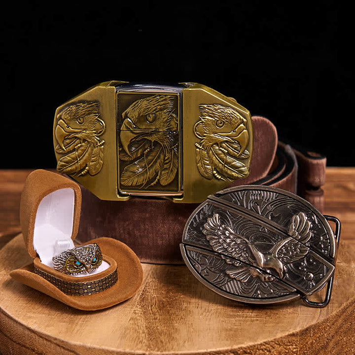 Eagle Theme DIY Hidden Knife Belt Buckle Lighter Ring Bundle Set - Eagle - Brown Distressed Belt - 42 - image 6