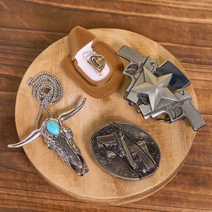 Turquoise Bull Pendant DIY Gun Hidden Knife Belt Buckle Ring Lighter Bundle Set - Dual Guns - Without Belt - Not Include Belt - image 1