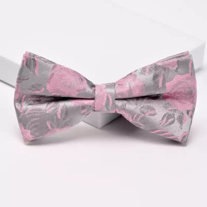 Men's Gray & Pink Rose Floral Pattern Bow Tie Necktie - Bow Tie - image 5