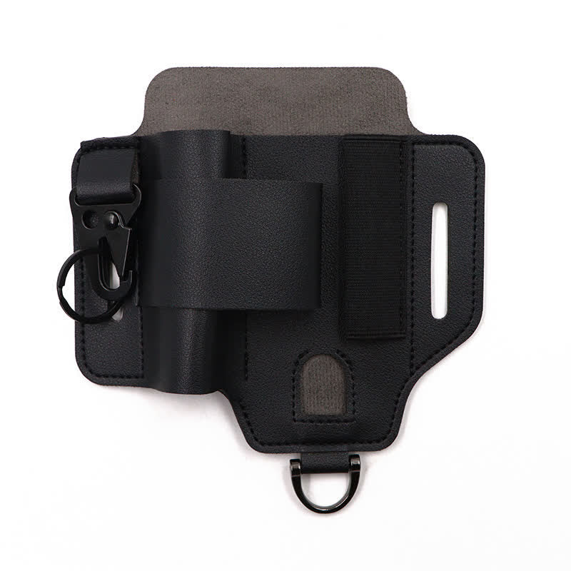 Multitool Sheath Folding Knife Flashlight Leather Belt Bag - Black PU Leather - image 7