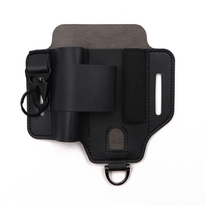 Multitool Sheath Folding Knife Flashlight Leather Belt Bag - Black PU Leather - image 7