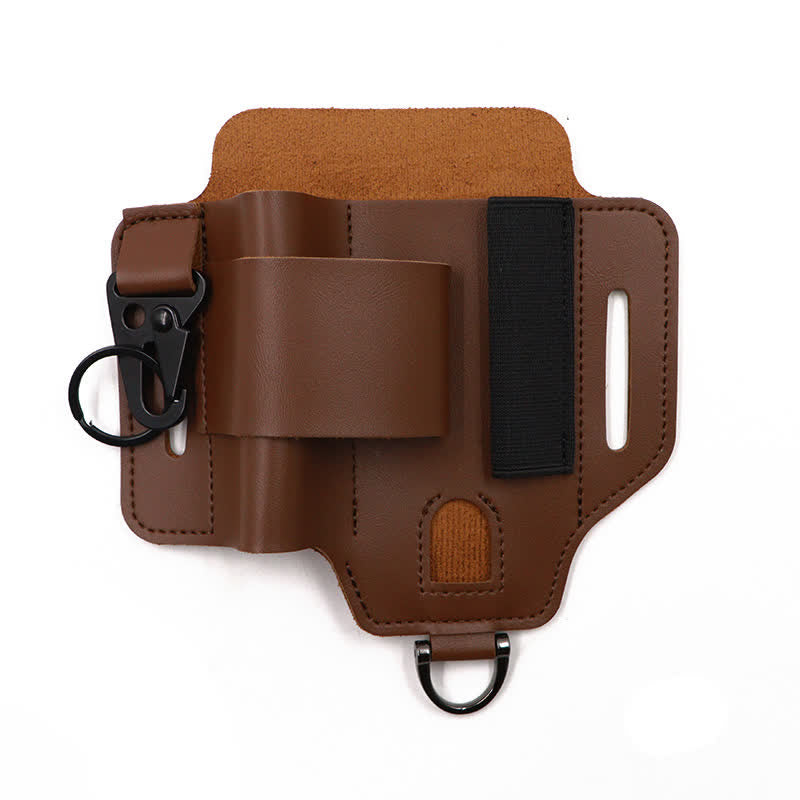 Multitool Sheath Folding Knife Flashlight Leather Belt Bag - Brown PU Leather - image 2