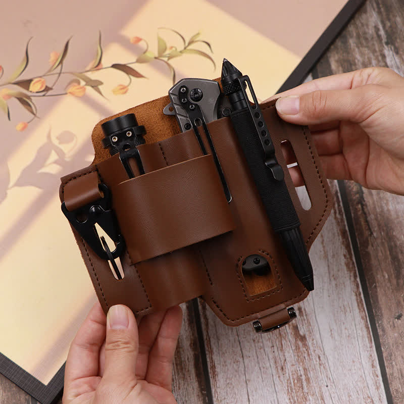 Multitool Sheath Folding Knife Flashlight Leather Belt Bag - image 1