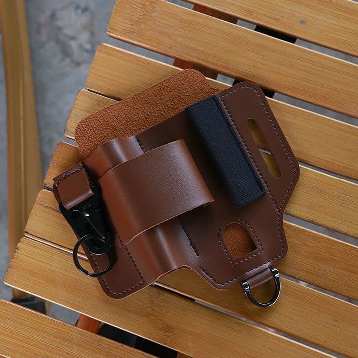 Multitool Sheath Folding Knife Flashlight Leather Belt Bag - image 3
