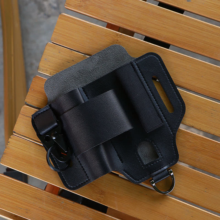 Multitool Sheath Folding Knife Flashlight Leather Belt Bag - image 8