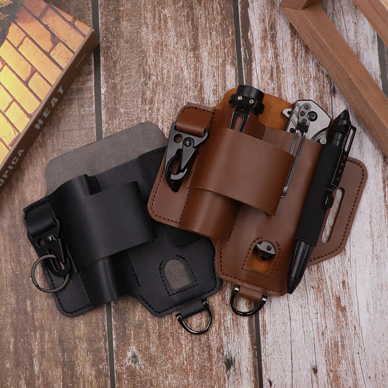 Multitool Sheath Folding Knife Flashlight Leather Belt Bag - image 4