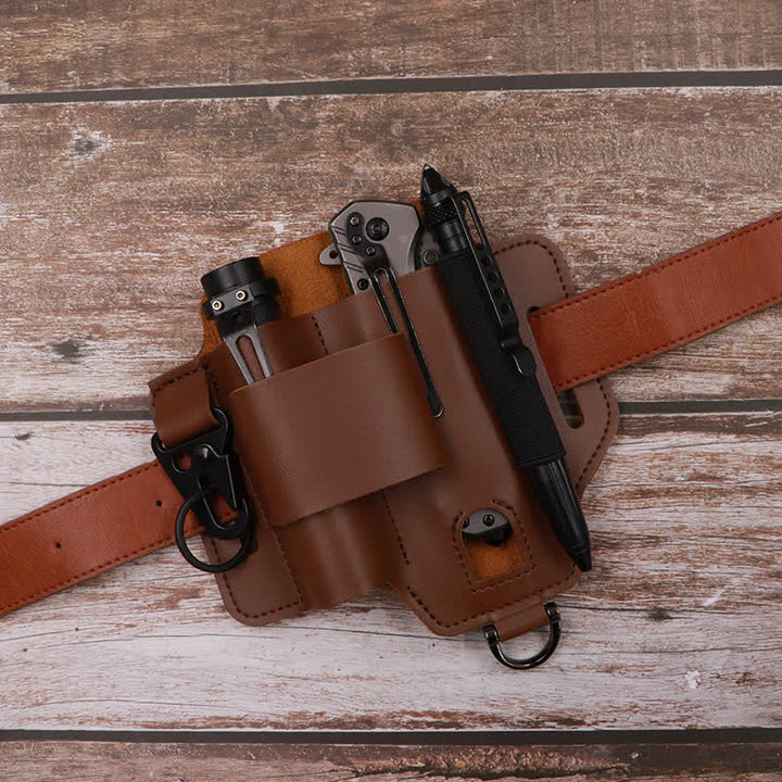 Multitool Sheath Folding Knife Flashlight Leather Belt Bag - image 0