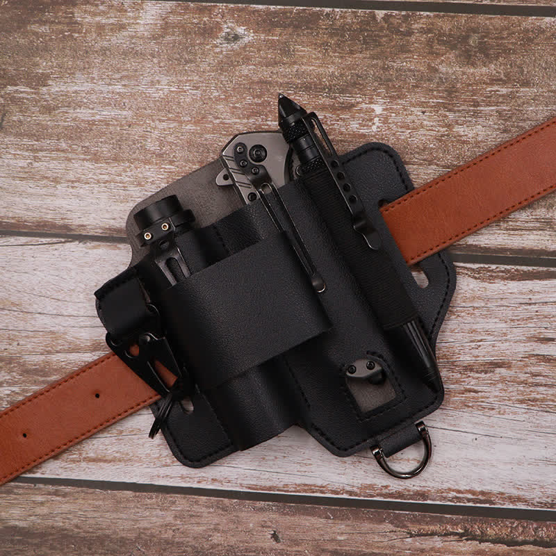 Multitool Sheath Folding Knife Flashlight Leather Belt Bag - image 9