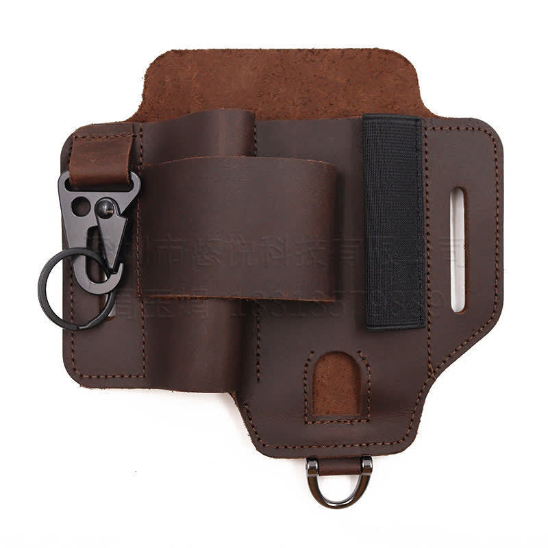 Multitool Sheath Folding Knife Flashlight Leather Belt Bag - Brown Cowhide - image 11