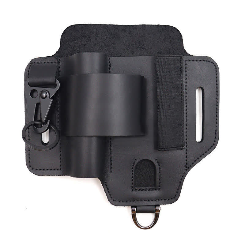 Multitool Sheath Folding Knife Flashlight Leather Belt Bag - Black Cowhide - image 12