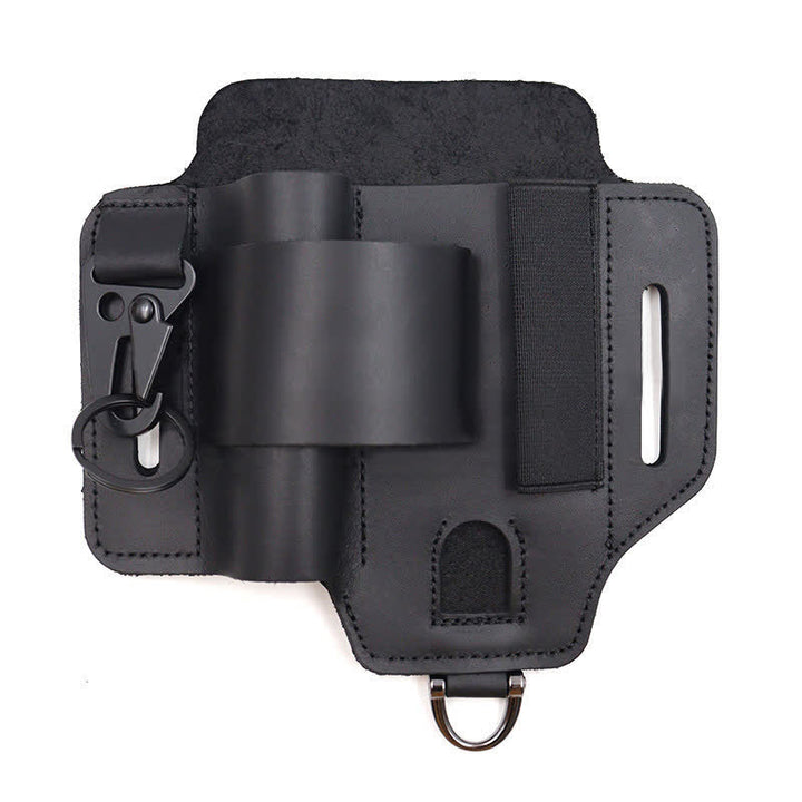 Multitool Sheath Folding Knife Flashlight Leather Belt Bag - Black Cowhide - image 12