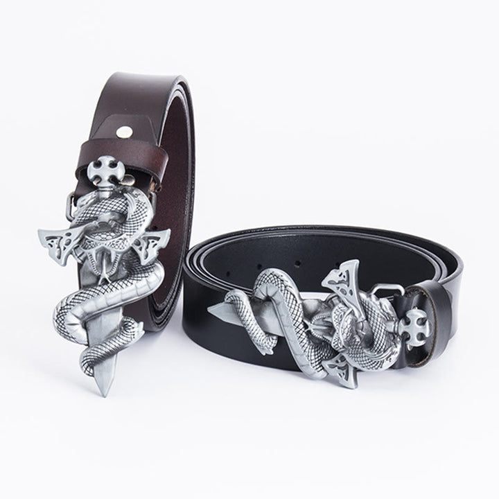 Men's Western Snake Knight's Sword Leather Belt - image 4