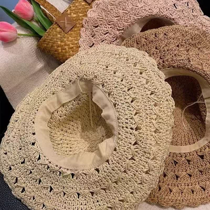 Elegant Flower Detailed Summer Crochet Foldable Straw Hat - image 3