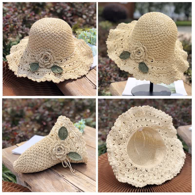 Elegant Flower Detailed Summer Crochet Foldable Straw Hat - image 6
