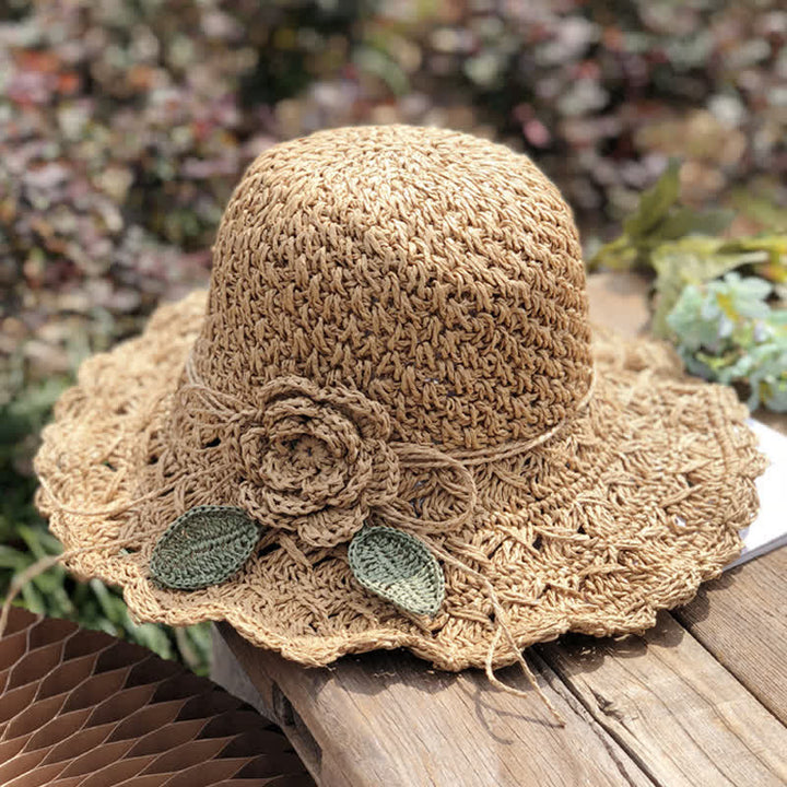 Elegant Flower Detailed Summer Crochet Foldable Straw Hat - image 2