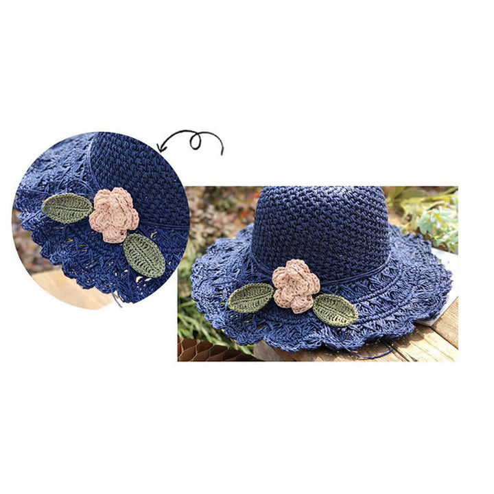 Elegant Flower Detailed Summer Crochet Foldable Straw Hat - image 8