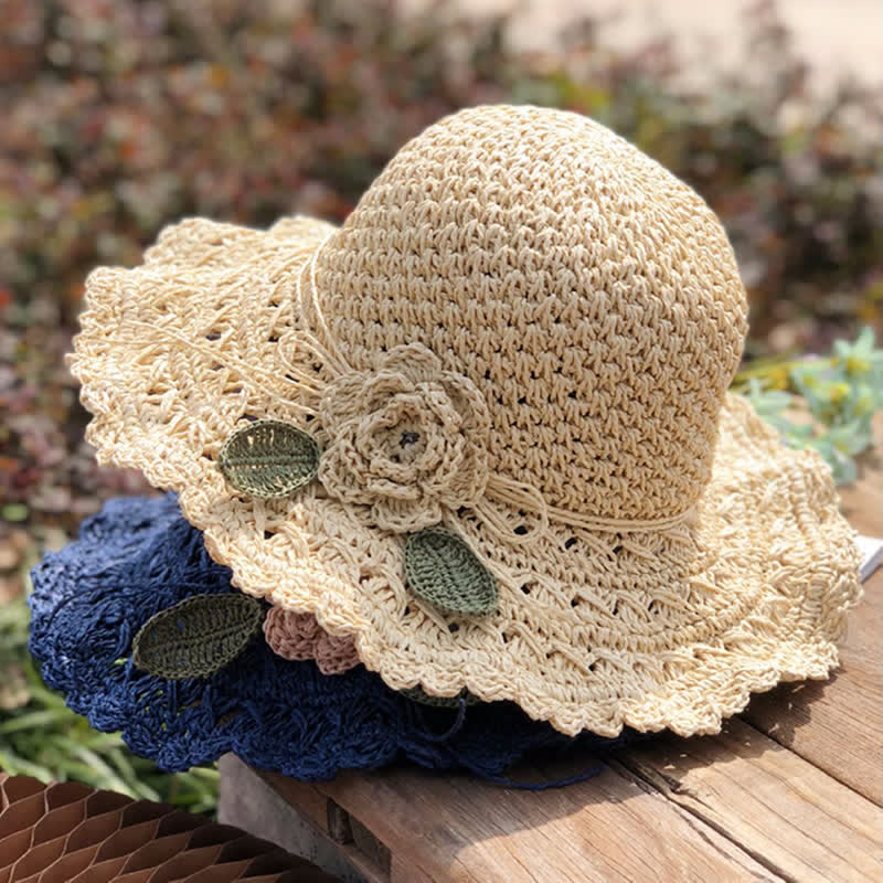 Elegant Flower Detailed Summer Crochet Foldable Straw Hat - image 5