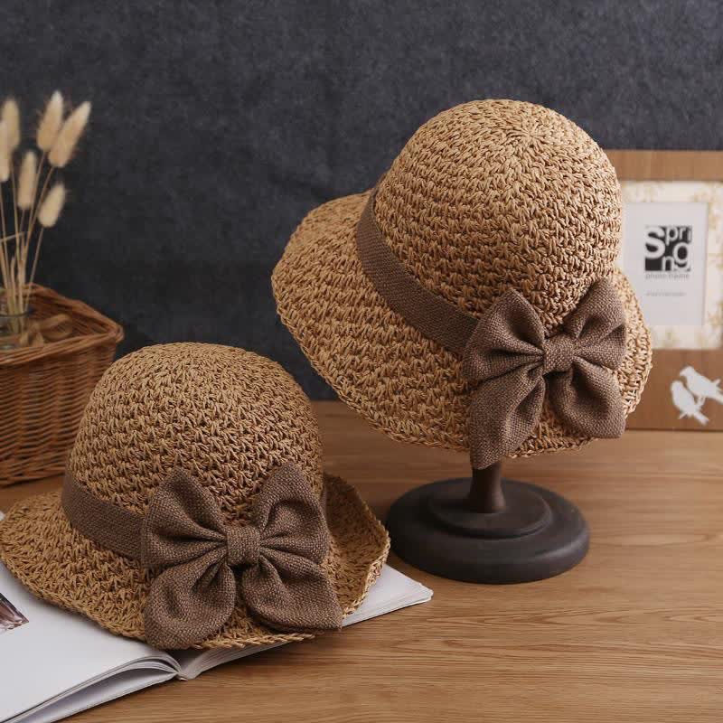 Bow Knot Beach Crochet Foldable Sun Straw Hat - image 1