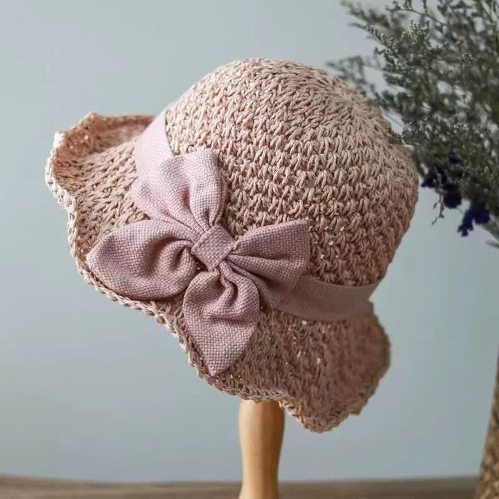 Bow Knot Beach Crochet Foldable Sun Straw Hat - Pink - M (22"-22 7/8") - image 6