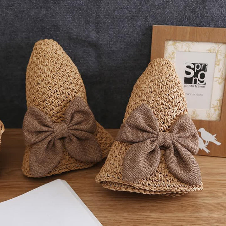Bow Knot Beach Crochet Foldable Sun Straw Hat - image 2