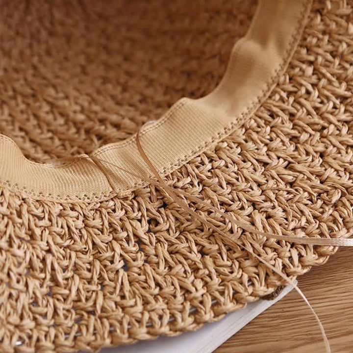 Bow Knot Beach Crochet Foldable Sun Straw Hat - image 4