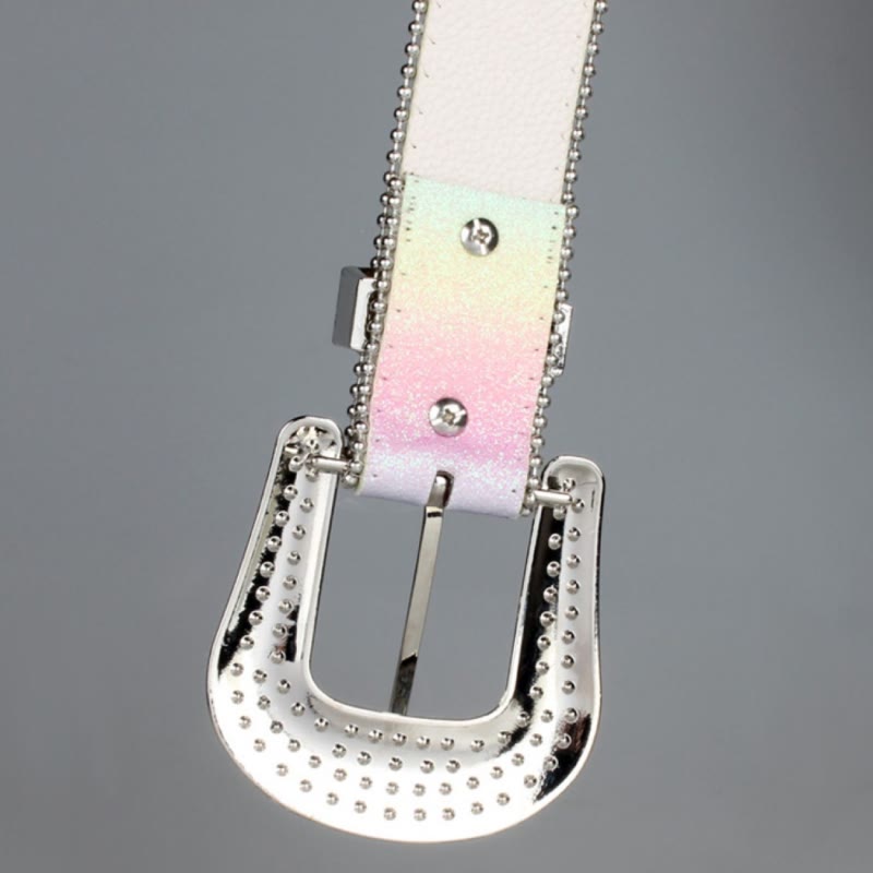 Women's Colorful Rainbow Rhinestone Leather Belt - image 3