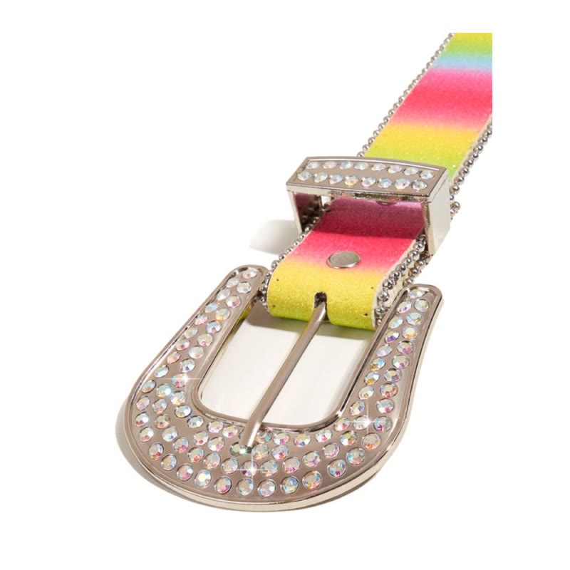 Women's Colorful Rainbow Rhinestone Leather Belt - image 4