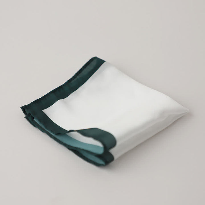 Men's White & Color Edge Wedding Pocket Square - Dark Green - image 2