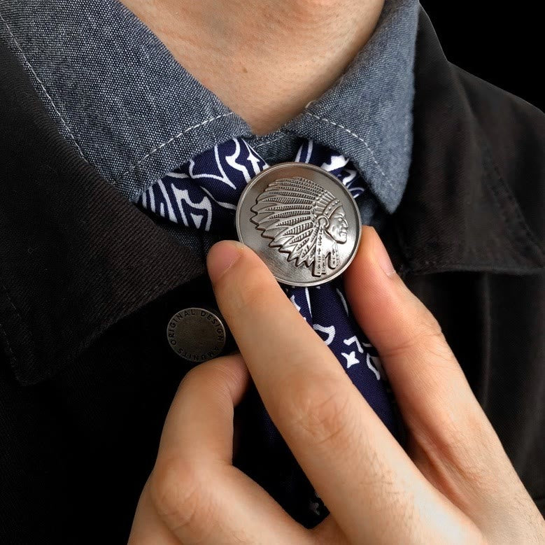 Retro Indian Men's Hiphop Coin Scarf Buckle - image 1