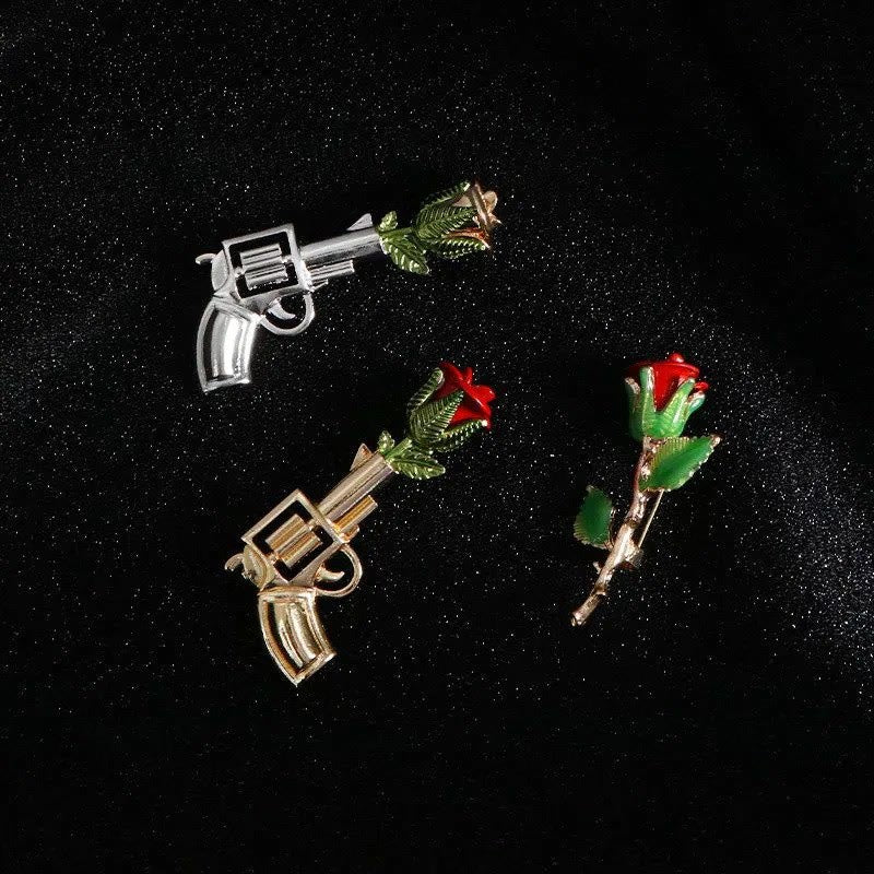 Vintage Pistol Rose Brooch Shirt Accessories - image 4
