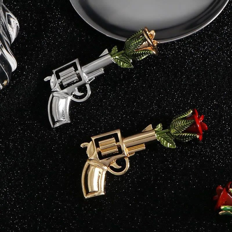 Vintage Pistol Rose Brooch Shirt Accessories - image 2