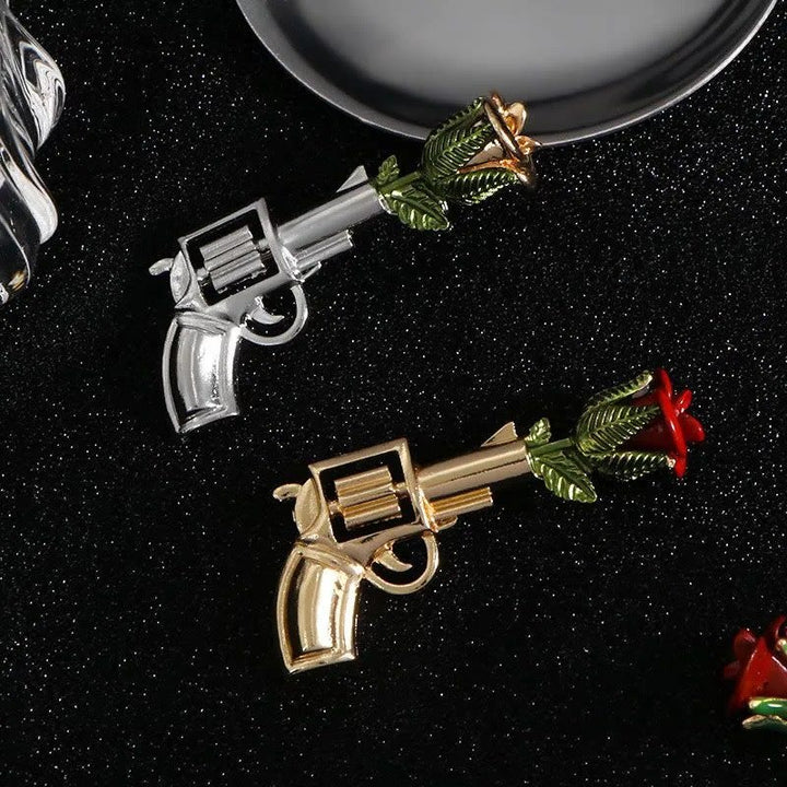 Vintage Pistol Rose Brooch Shirt Accessories - image 2