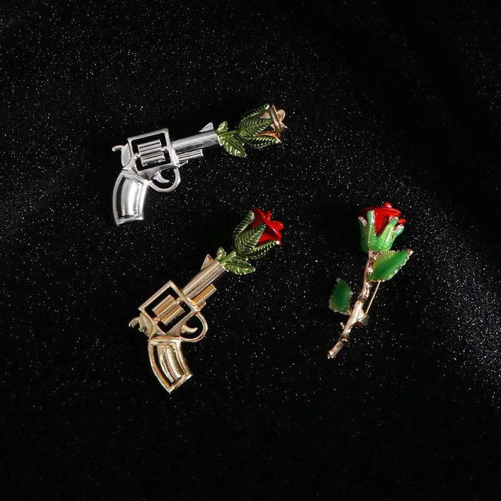Vintage Pistol Rose Brooch Shirt Accessories - image 4