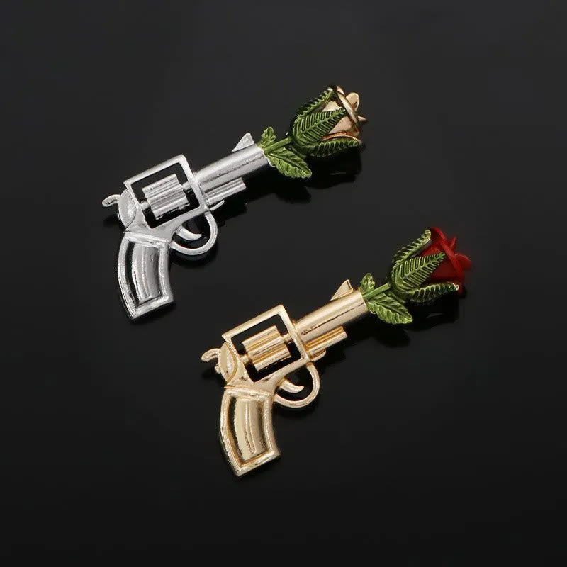 Vintage Pistol Rose Brooch Shirt Accessories - image 3