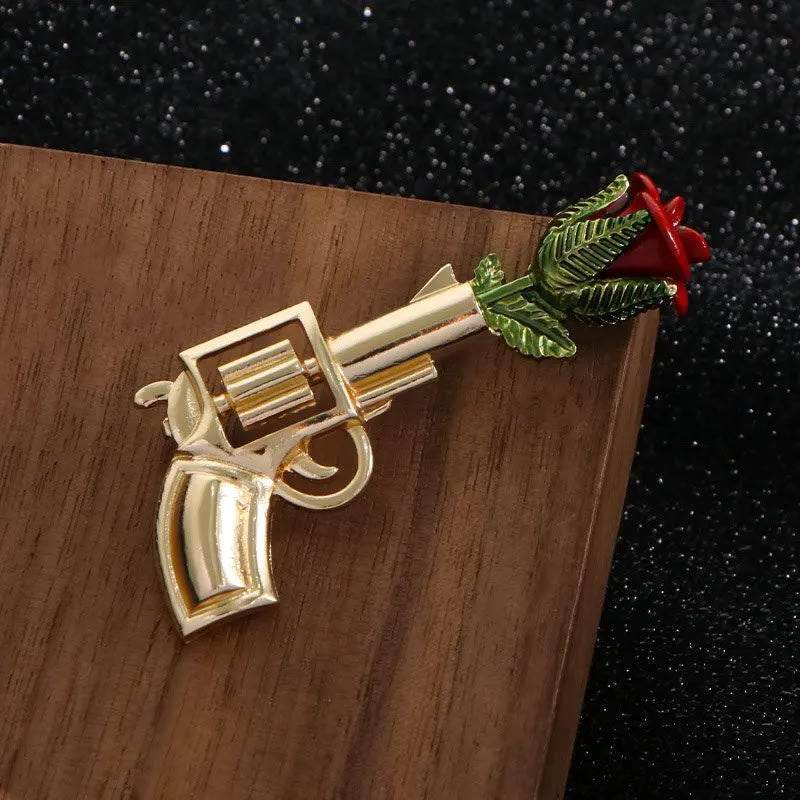 Vintage Pistol Rose Brooch Shirt Accessories - image 1